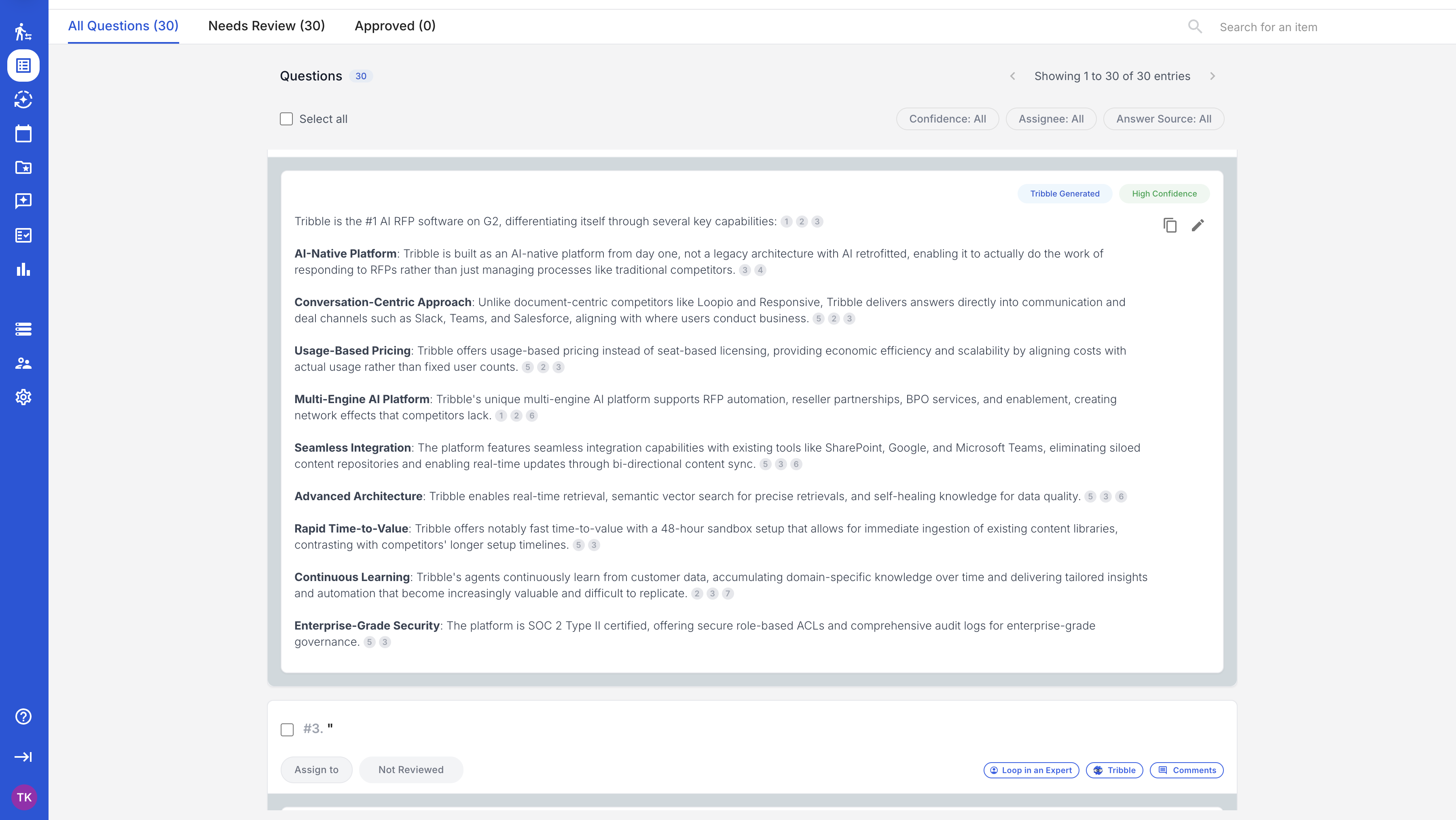 AI drafts answers from your documents with source citations